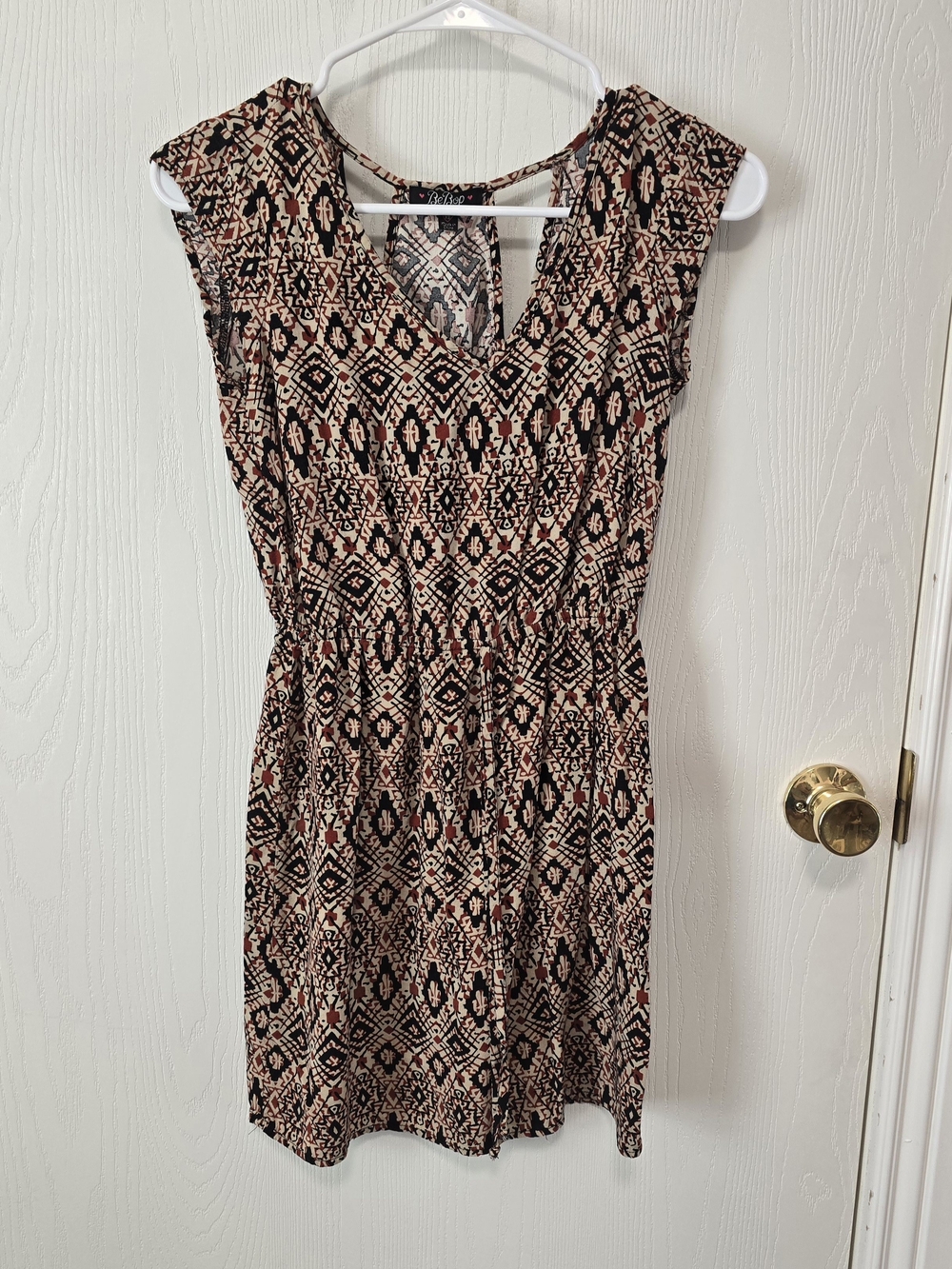 BeBop Black & Tan Geometric Sleeveless Mini Romper